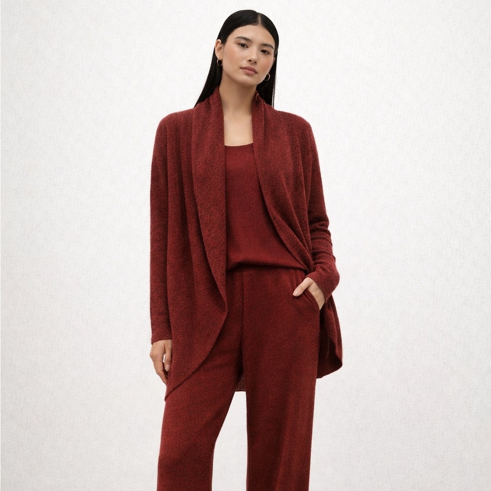 Barefoot Dreams CozyChic Lite Circle Lounge Cardigan Rosewood Rust Red Women’s M
